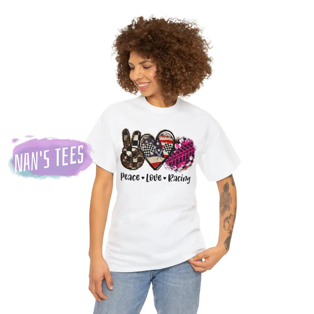 Peace Love Racing Short Sleeve Unisex Heavy Cotton Graphic Tee T-Shirt