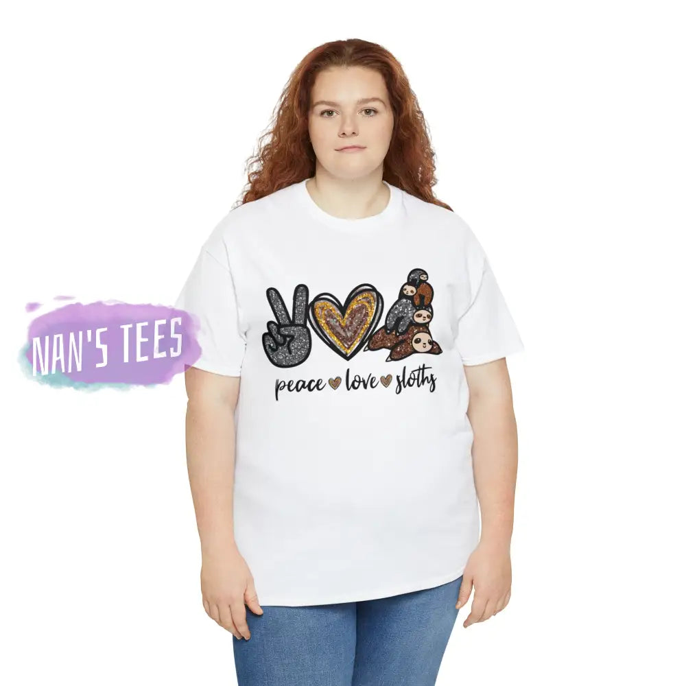 Peace Love Sloths Short Sleeve Unisex Heavy Cotton Graphic Tee T-Shirt