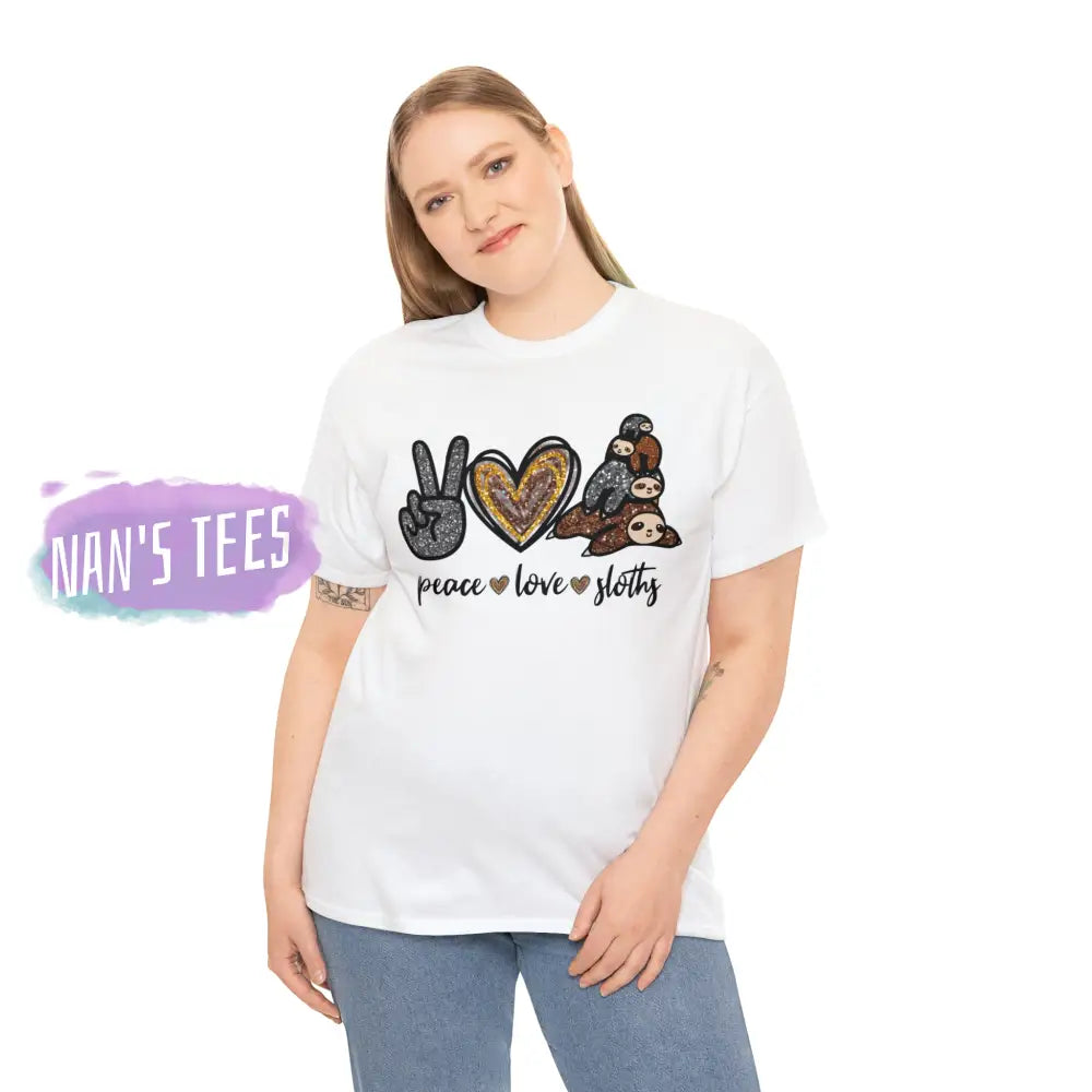 Peace Love Sloths Short Sleeve Unisex Heavy Cotton Graphic Tee T-Shirt