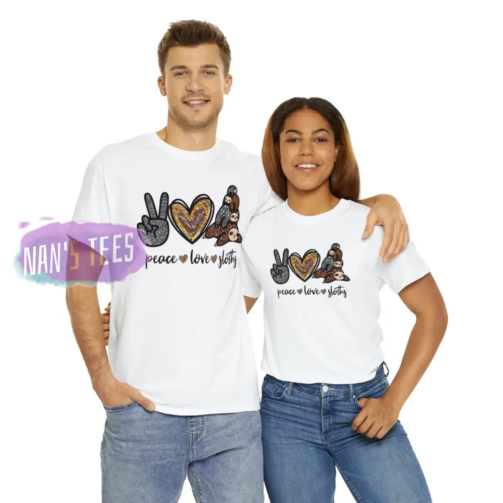 Peace Love Sloths Short Sleeve Unisex Heavy Cotton Graphic Tee T-Shirt