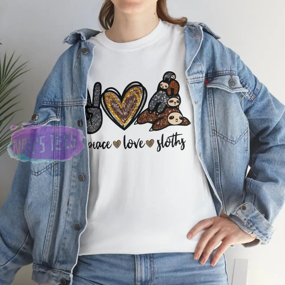 Peace Love Sloths Short Sleeve Unisex Heavy Cotton Graphic Tee T-Shirt