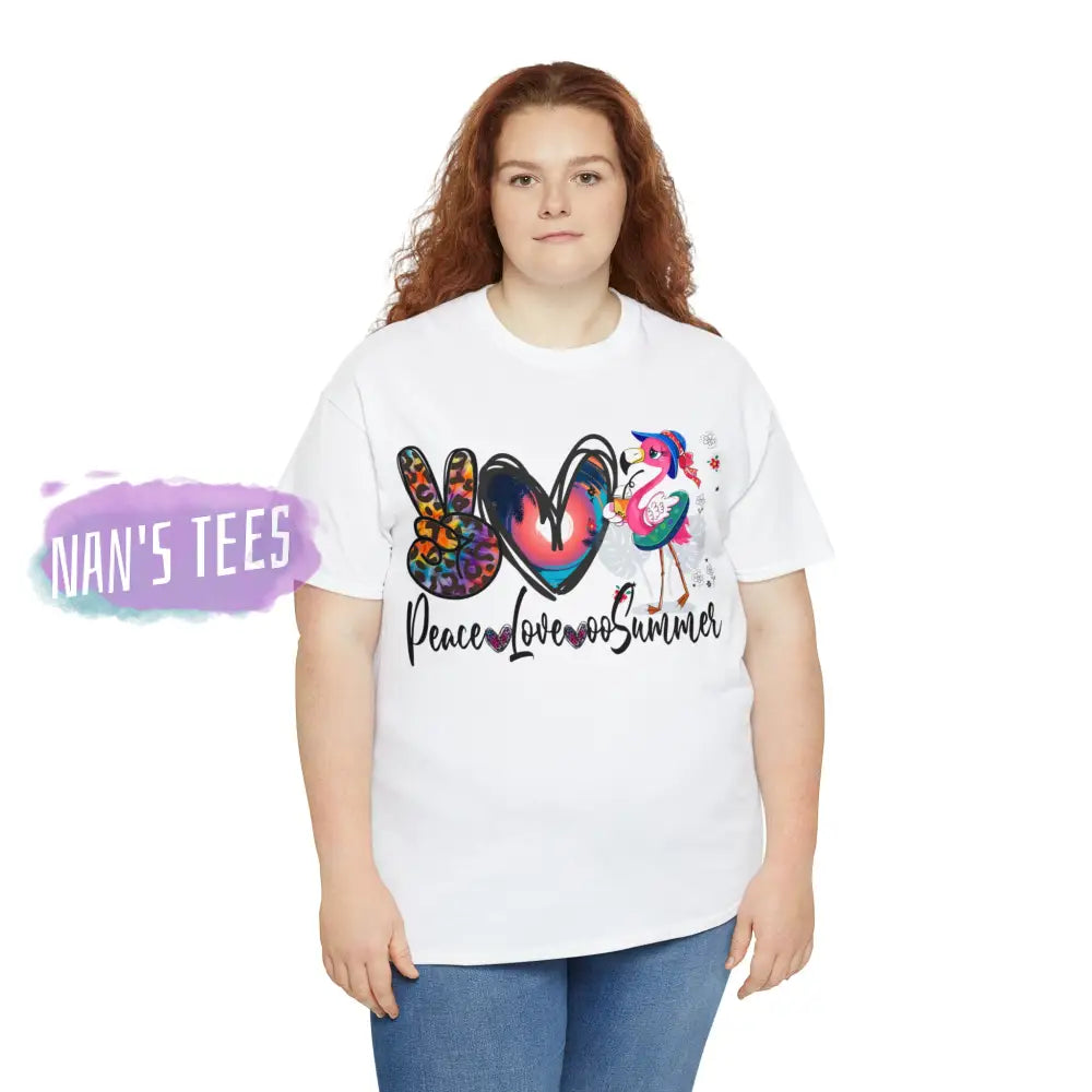 Peace Love Summer Short Sleeve Unisex Heavy Cotton Graphic Tee T-Shirt