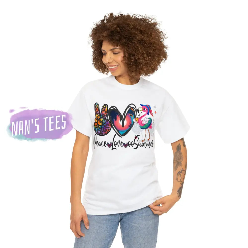 Peace Love Summer Short Sleeve Unisex Heavy Cotton Graphic Tee T-Shirt