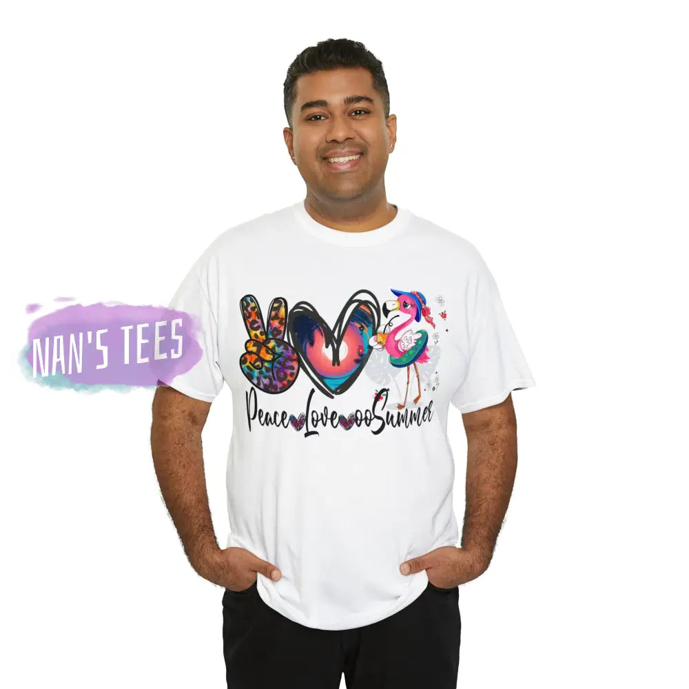 Peace Love Summer Short Sleeve Unisex Heavy Cotton Graphic Tee T-Shirt