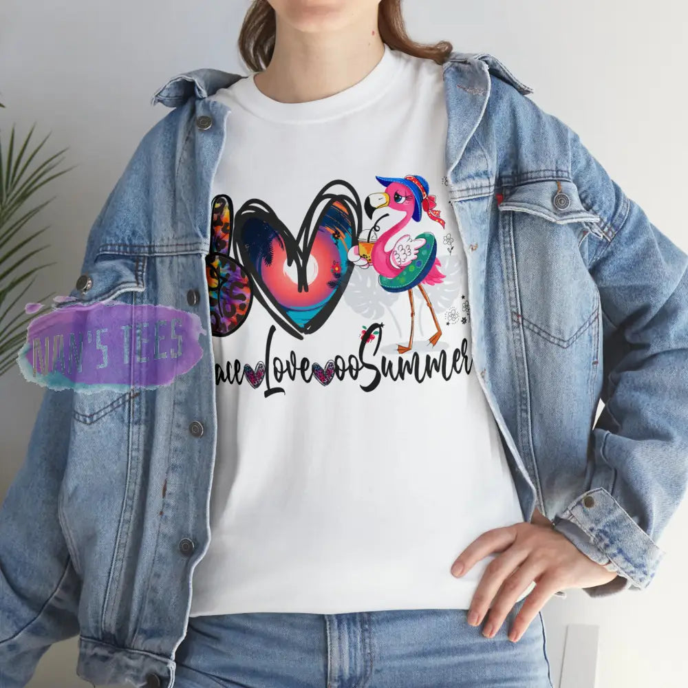 Peace Love Summer Short Sleeve Unisex Heavy Cotton Graphic Tee T-Shirt
