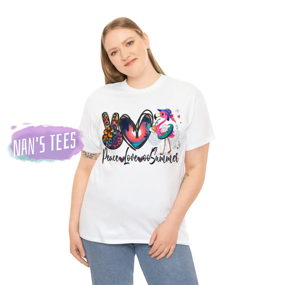 Peace Love Summer Short Sleeve Unisex Heavy Cotton Graphic Tee T-Shirt