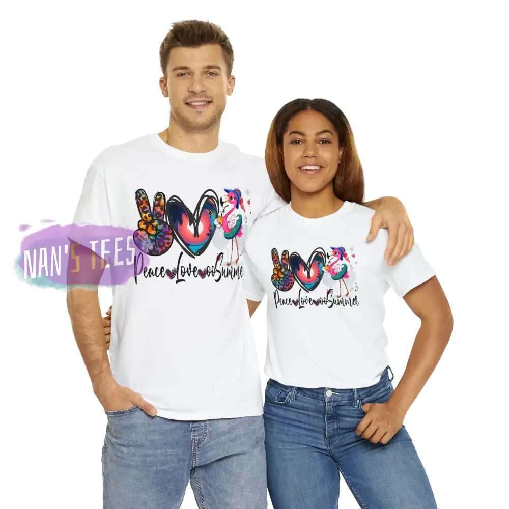 Peace Love Summer Short Sleeve Unisex Heavy Cotton Graphic Tee T-Shirt