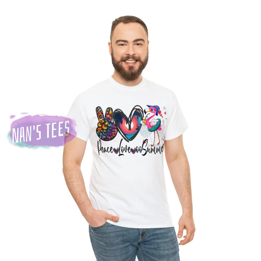 Peace Love Summer Short Sleeve Unisex Heavy Cotton Graphic Tee T-Shirt