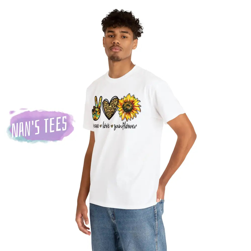 Peace Love Sunflower Short Sleeve Unisex Heavy Cotton Graphic Tee T-Shirt