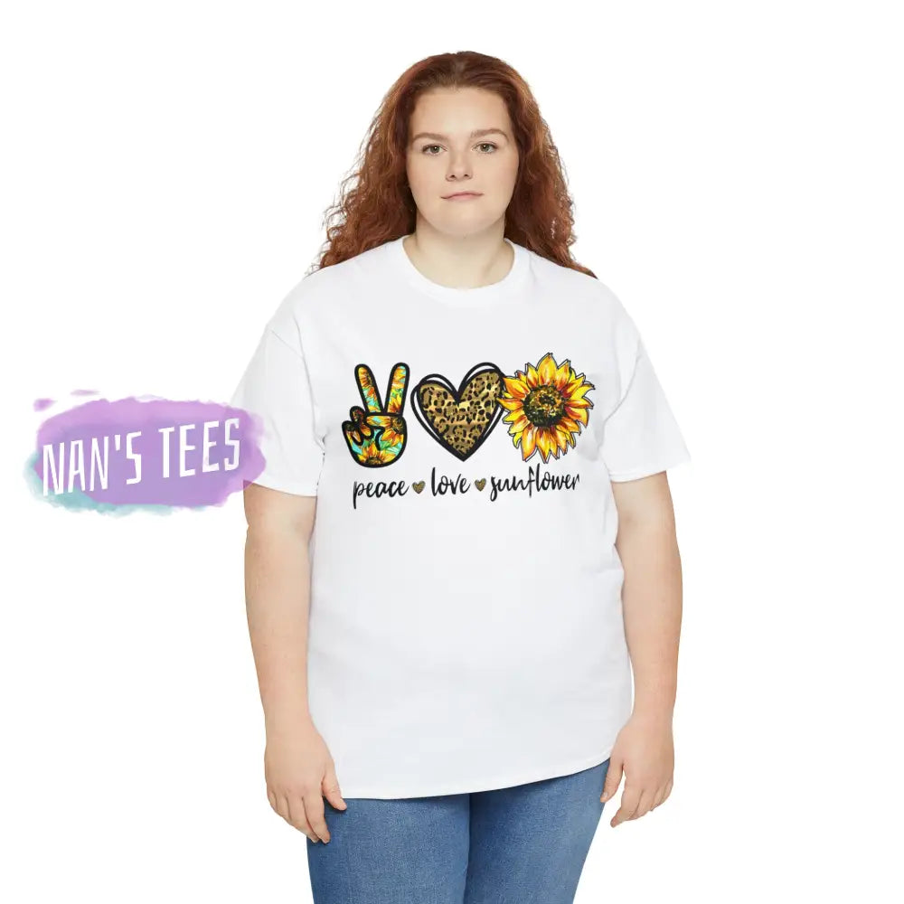 Peace Love Sunflower Short Sleeve Unisex Heavy Cotton Graphic Tee T-Shirt