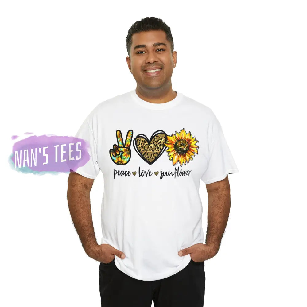 Peace Love Sunflower Short Sleeve Unisex Heavy Cotton Graphic Tee T-Shirt
