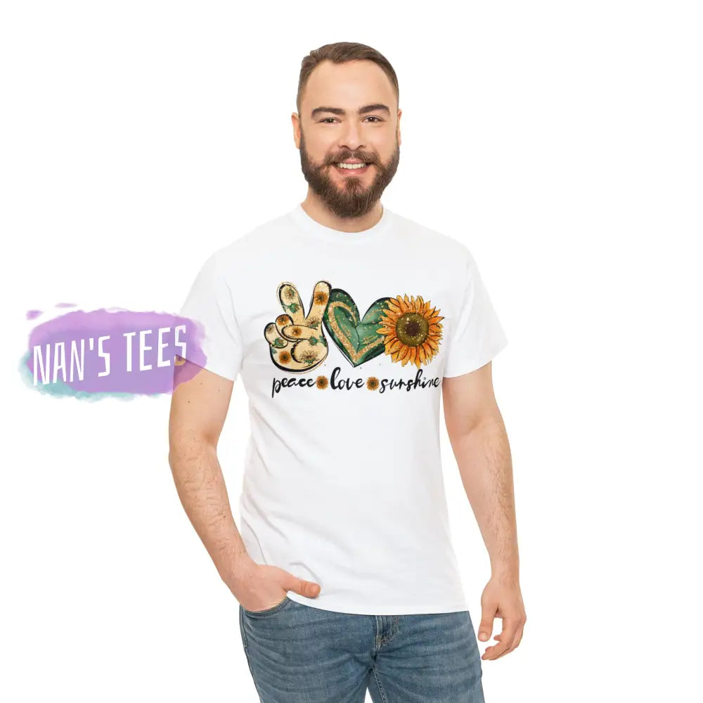Peace Love Sunshine Short Sleeve Unisex Heavy Cotton Graphic Tee T-Shirt