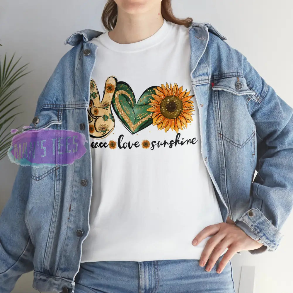 Peace Love Sunshine Short Sleeve Unisex Heavy Cotton Graphic Tee T-Shirt