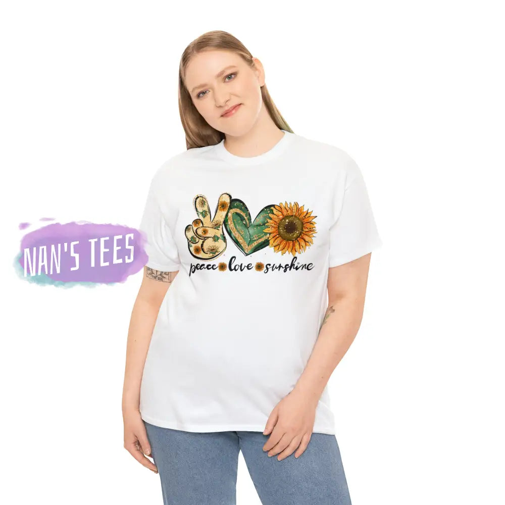 Peace Love Sunshine Short Sleeve Unisex Heavy Cotton Graphic Tee T-Shirt
