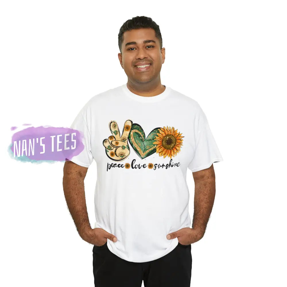 Peace Love Sunshine Short Sleeve Unisex Heavy Cotton Graphic Tee T-Shirt
