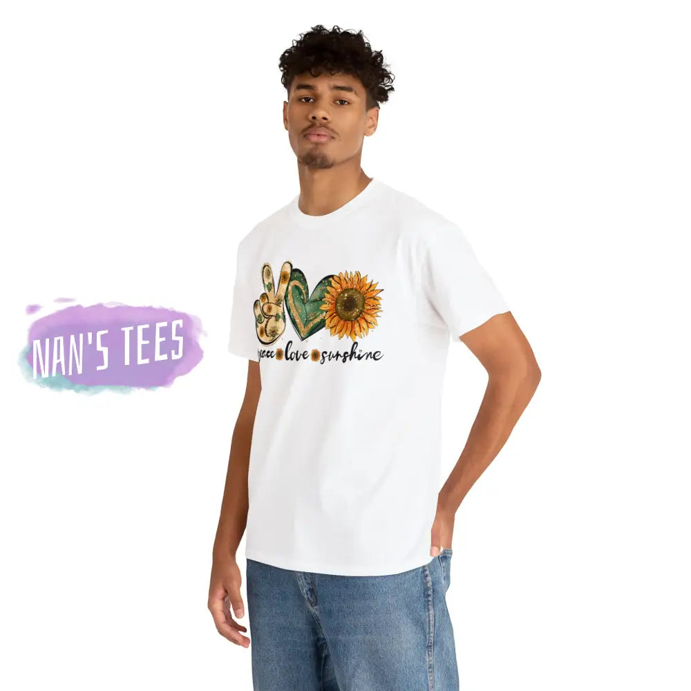 Peace Love Sunshine Short Sleeve Unisex Heavy Cotton Graphic Tee T-Shirt