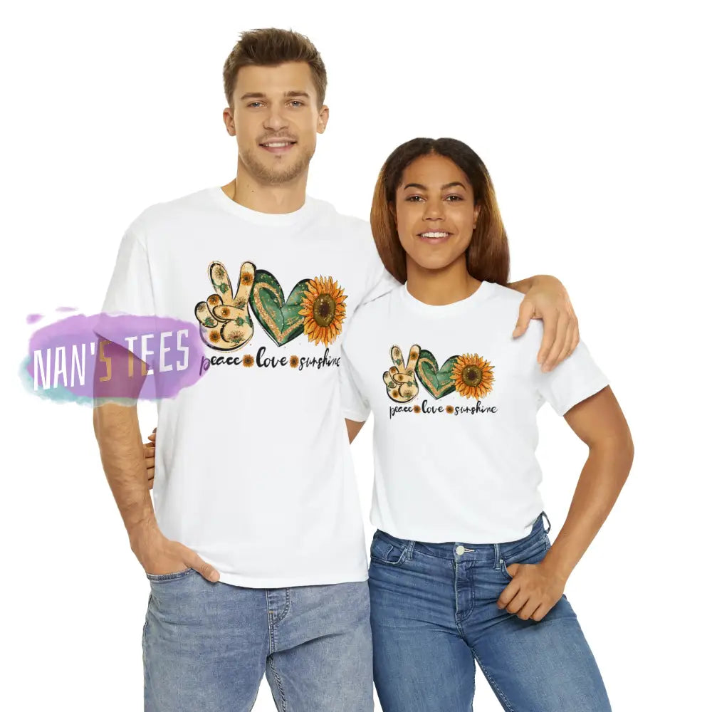 Peace Love Sunshine Short Sleeve Unisex Heavy Cotton Graphic Tee T-Shirt