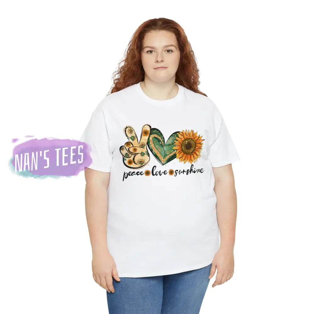 Peace Love Sunshine Short Sleeve Unisex Heavy Cotton Graphic Tee T-Shirt