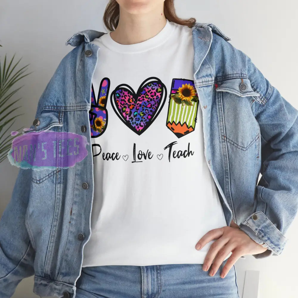 Peace Love Teach Short Sleeve Unisex Heavy Cotton Graphic Tee T-Shirt
