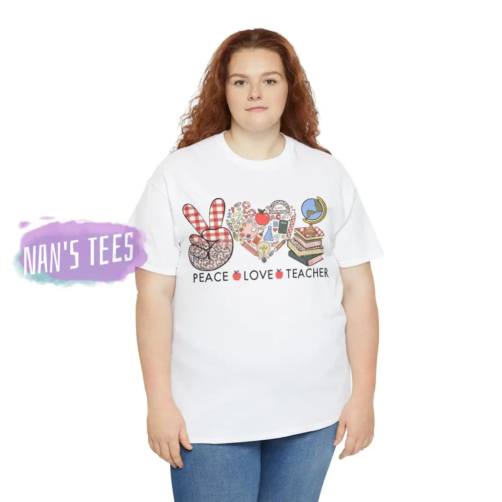 Peace Love Teacher Short Sleeve Unisex Heavy Cotton Graphic Tee T-Shirt