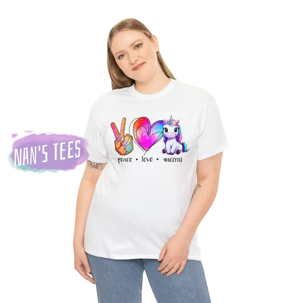 Peace Love Unicorns Short Sleeve Unisex Heavy Cotton Graphic Tee T-Shirt