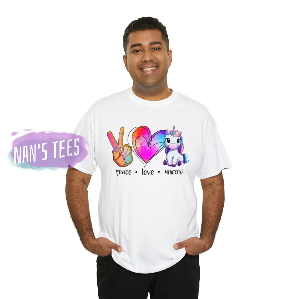Peace Love Unicorns Short Sleeve Unisex Heavy Cotton Graphic Tee T-Shirt