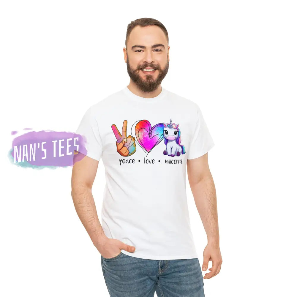 Peace Love Unicorns Short Sleeve Unisex Heavy Cotton Graphic Tee T-Shirt