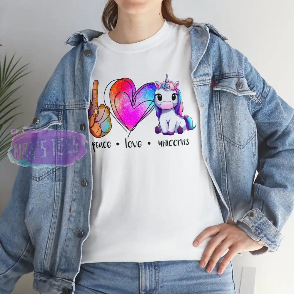 Peace Love Unicorns Short Sleeve Unisex Heavy Cotton Graphic Tee T-Shirt
