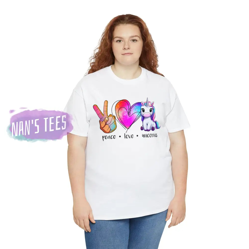 Peace Love Unicorns Short Sleeve Unisex Heavy Cotton Graphic Tee T-Shirt