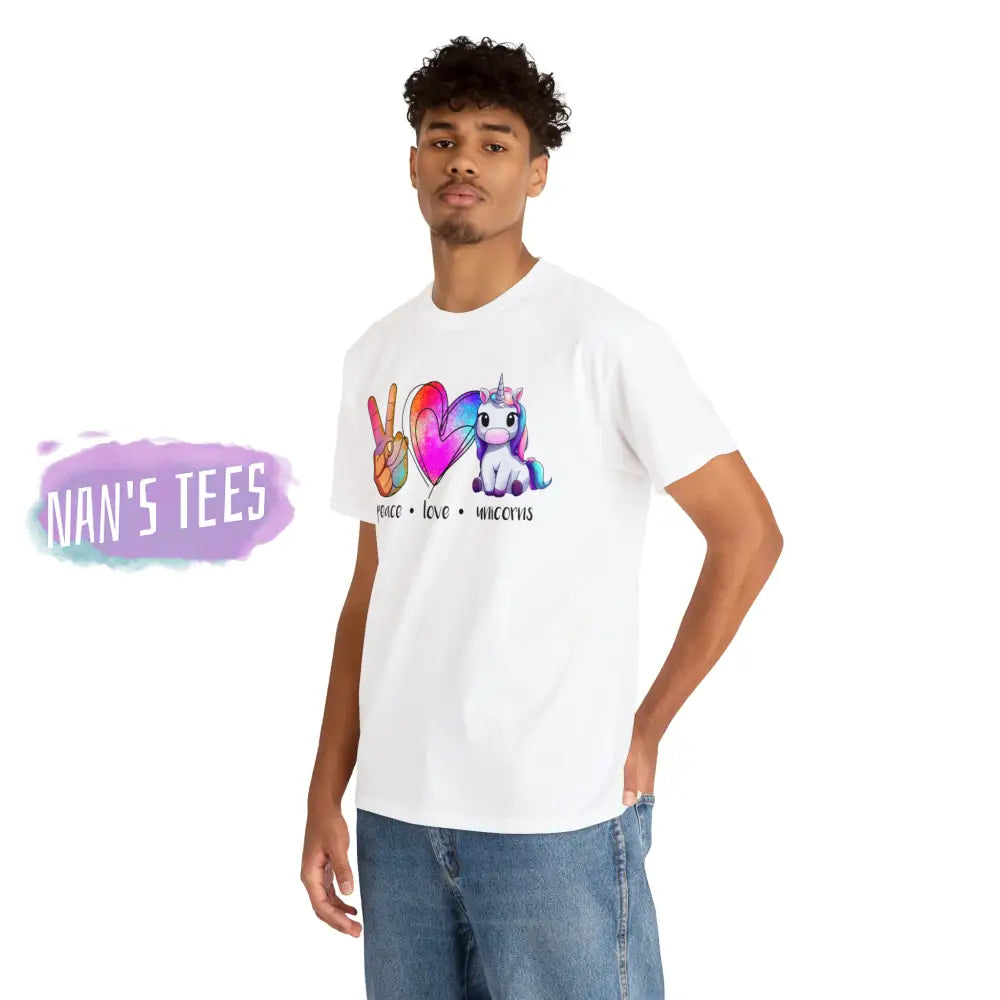 Peace Love Unicorns Short Sleeve Unisex Heavy Cotton Graphic Tee T-Shirt