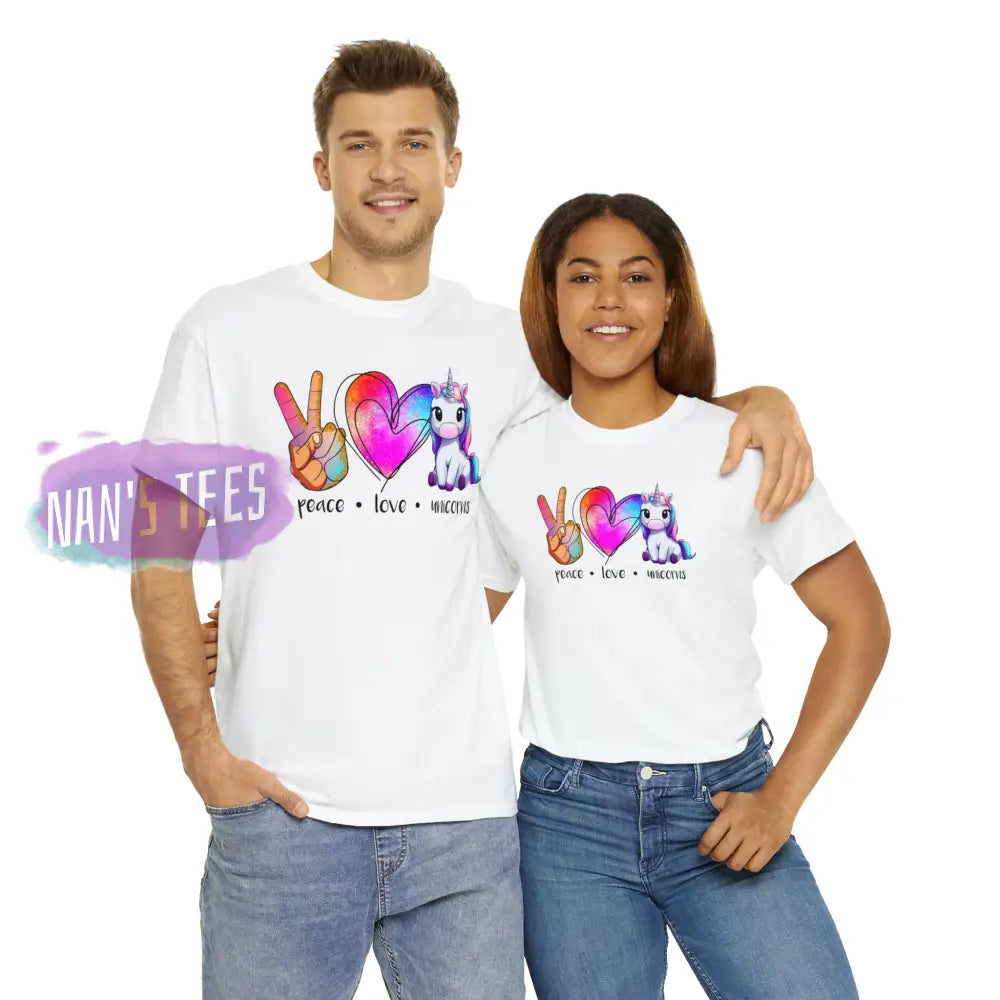 Peace Love Unicorns Short Sleeve Unisex Heavy Cotton Graphic Tee T-Shirt