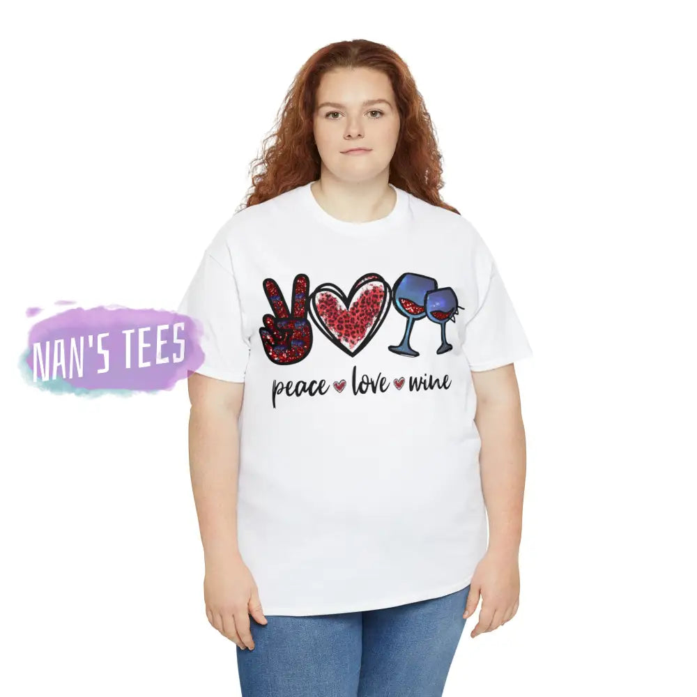 Peace Love Wine Short Sleeve Unisex Heavy Cotton Graphic Tee T-Shirt