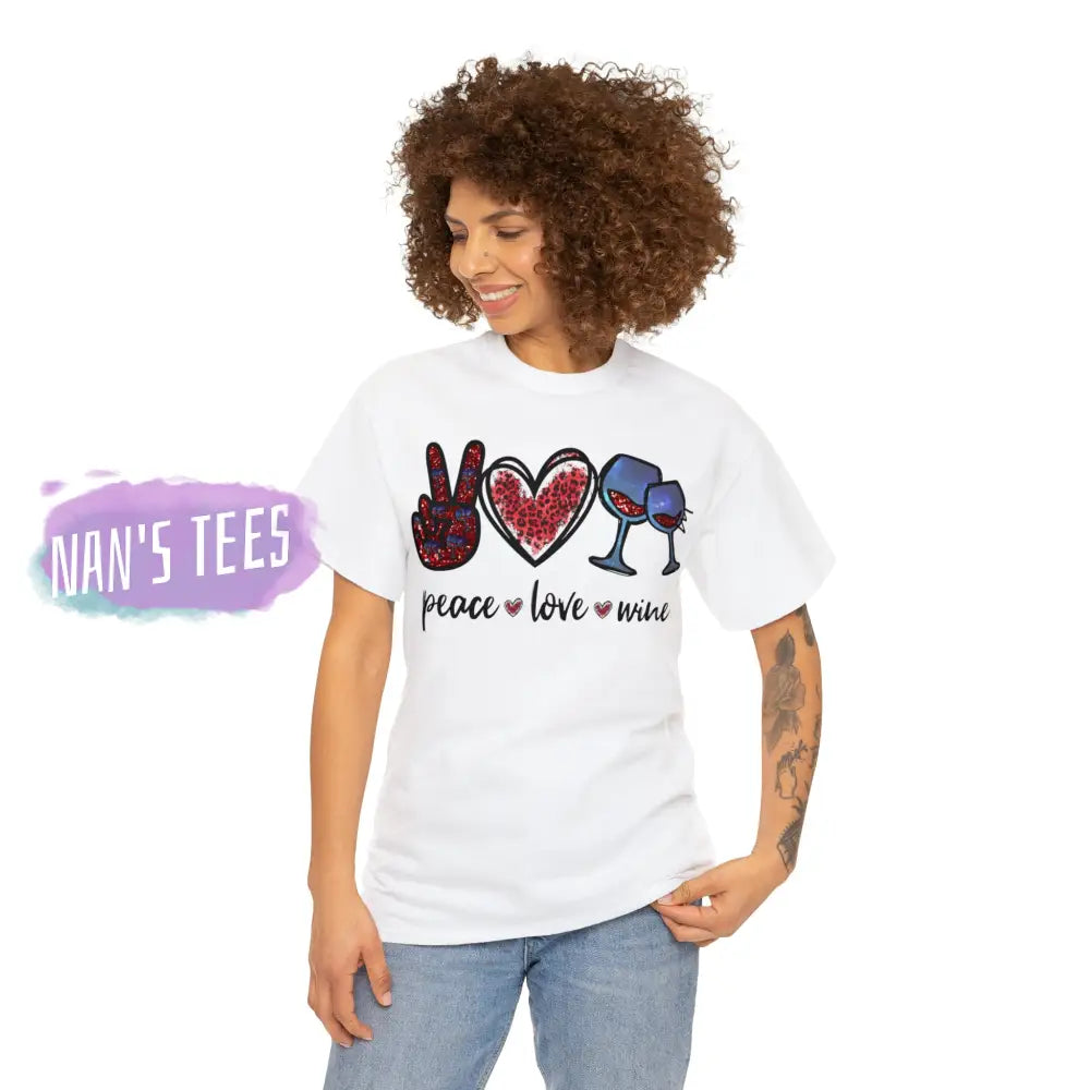 Peace Love Wine Short Sleeve Unisex Heavy Cotton Graphic Tee T-Shirt