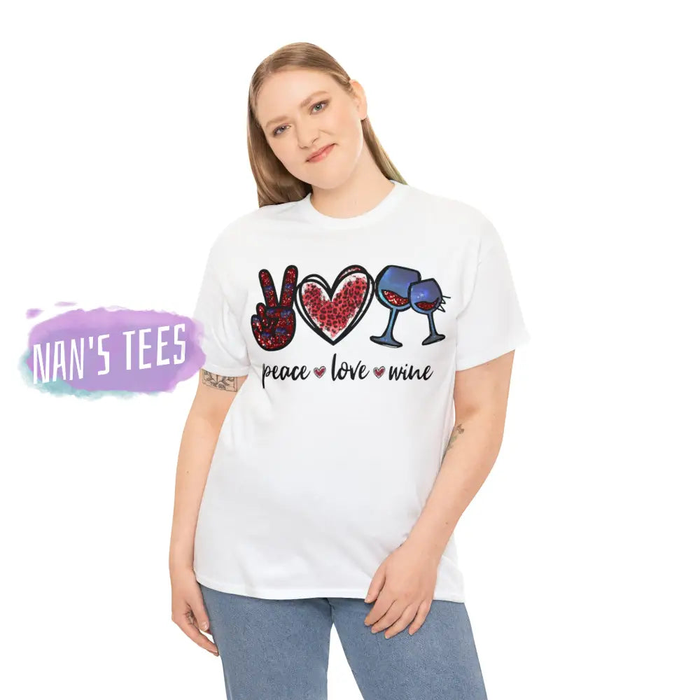 Peace Love Wine Short Sleeve Unisex Heavy Cotton Graphic Tee T-Shirt