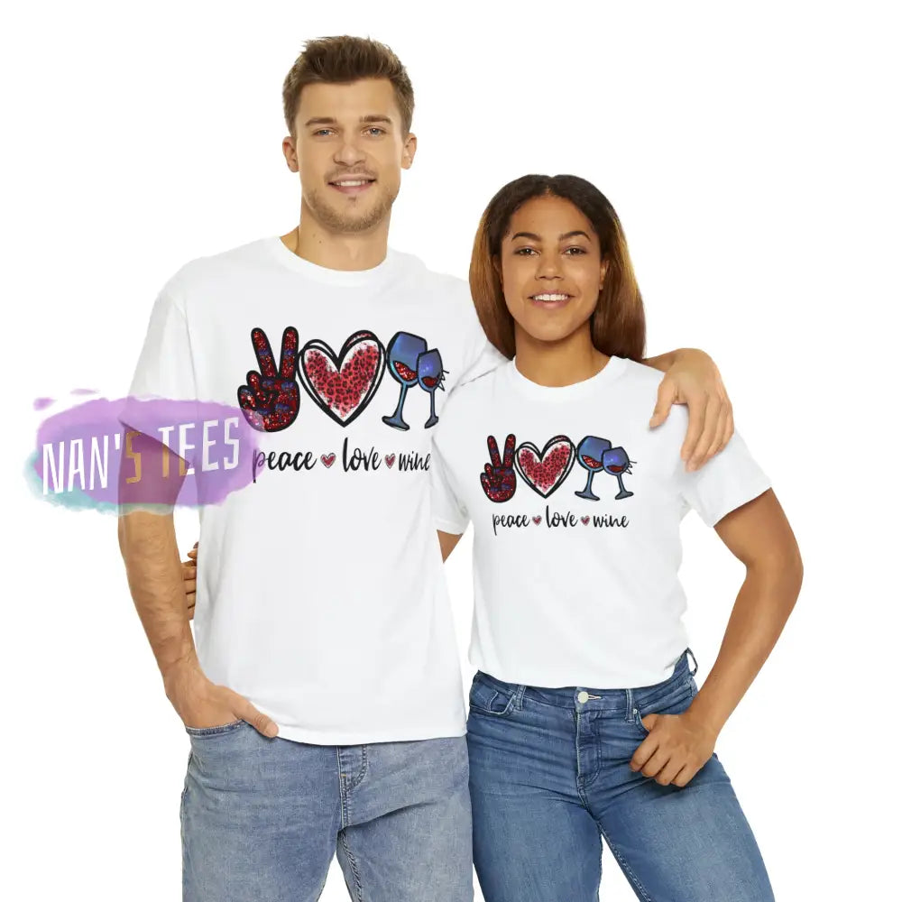 Peace Love Wine Short Sleeve Unisex Heavy Cotton Graphic Tee T-Shirt