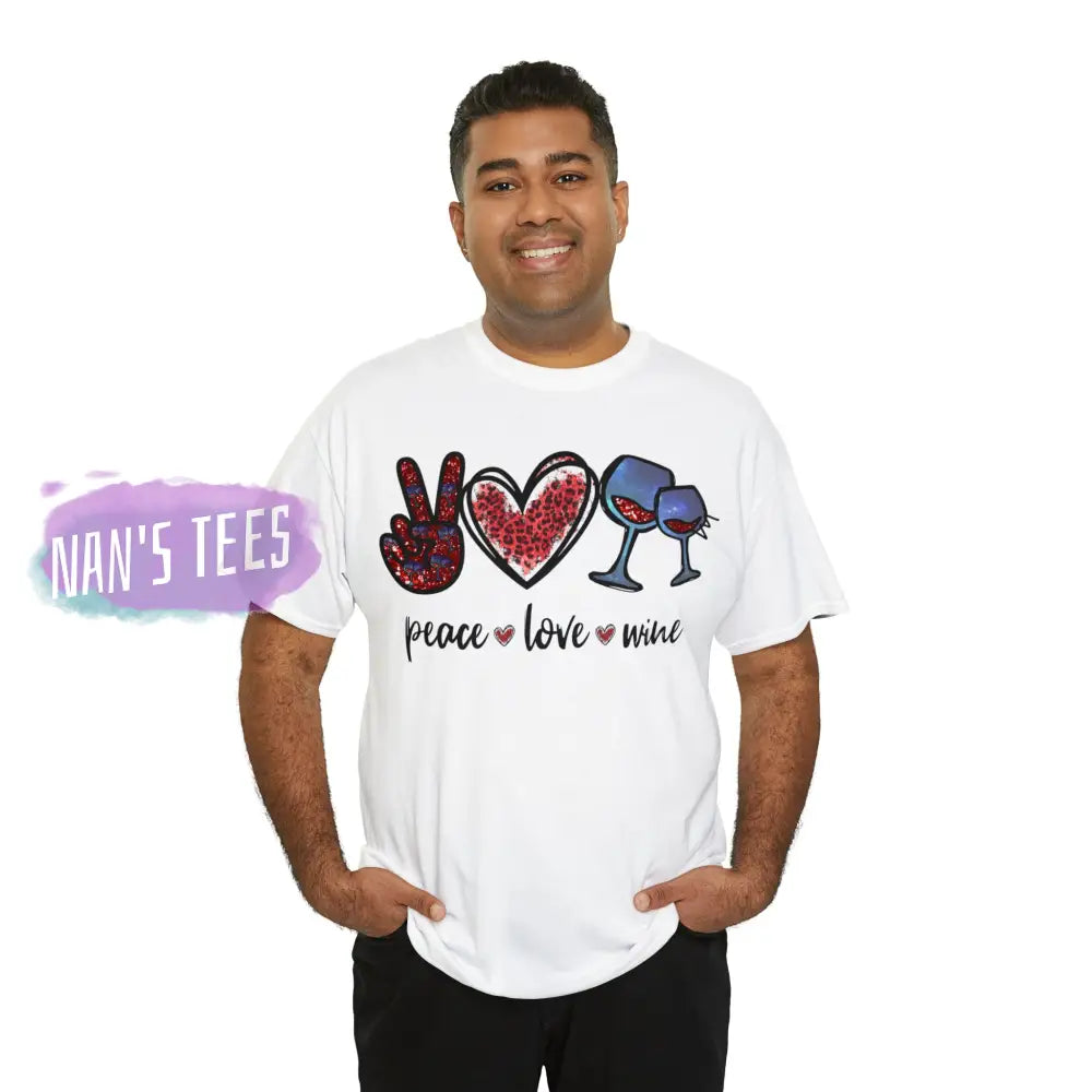 Peace Love Wine Short Sleeve Unisex Heavy Cotton Graphic Tee T-Shirt