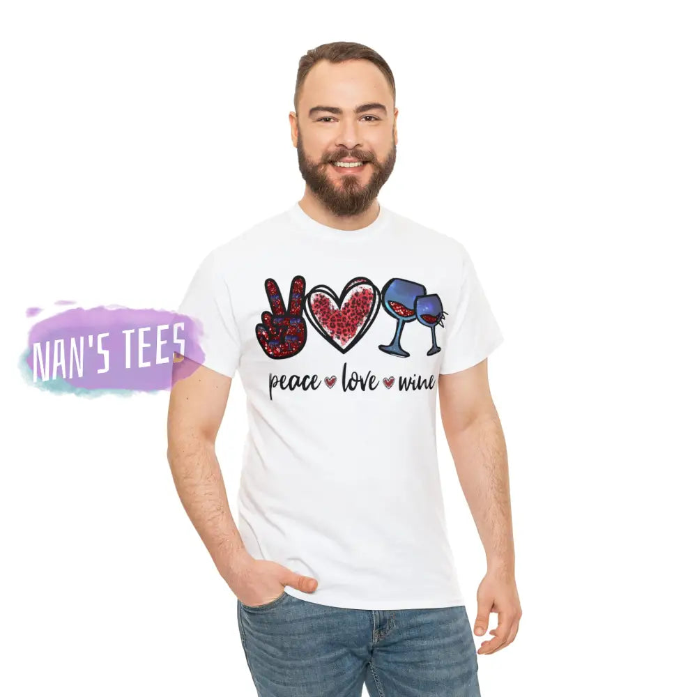Peace Love Wine Short Sleeve Unisex Heavy Cotton Graphic Tee T-Shirt