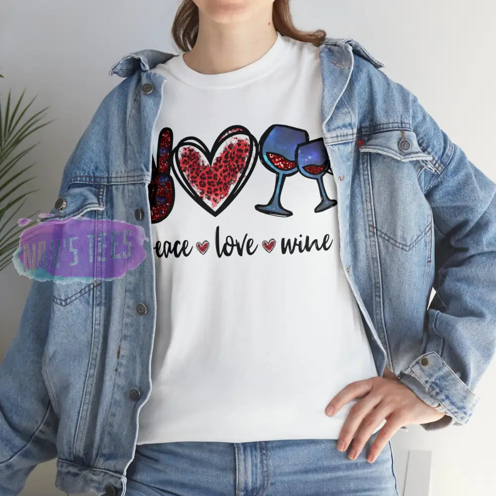 Peace Love Wine Short Sleeve Unisex Heavy Cotton Graphic Tee T-Shirt