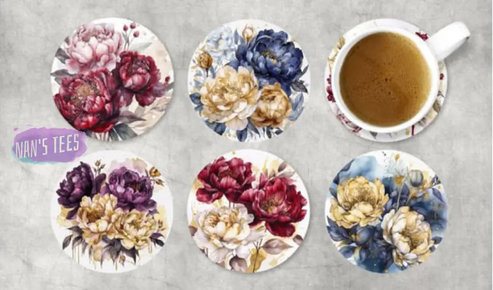 Peonies Ceramic Coasters | Great Gifts For Hostess Birthday Holidays Anniversary