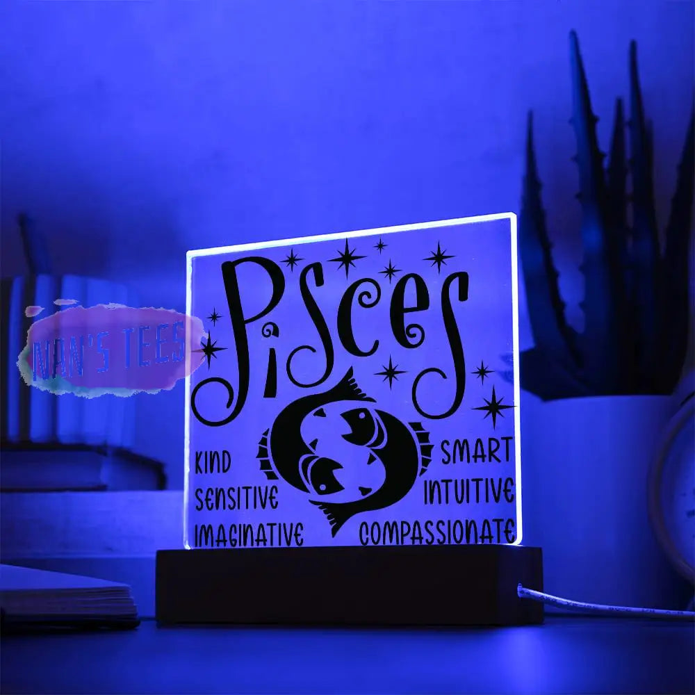 Pisces Zodiac Sign Positive Traits | Acrylic Square Plaque With Led Base Jewelry