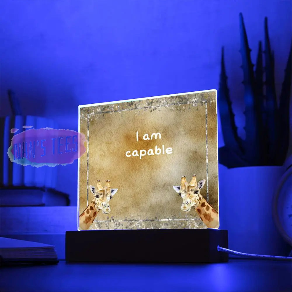 Positive Affirmations And Mindfulness | I Am Capable Acrylic Plaque Square With Led Base Jewelry