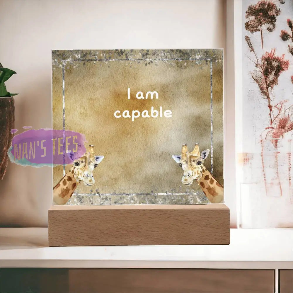 Positive Affirmations And Mindfulness | I Am Capable Acrylic Plaque Wooden Base Jewelry
