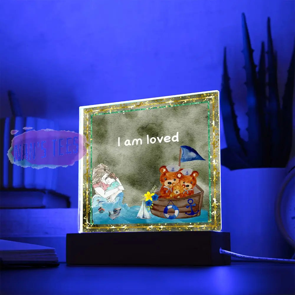 Positive Affirmations And Mindfulness | I Am Loved Acrylic Plaque Square With Led Base Jewelry