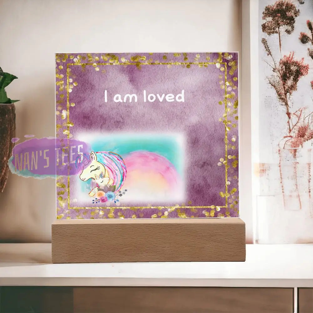 Positive Affirmations And Mindfulness | I Am Loved Acrylic Plaque Wooden Base Jewelry