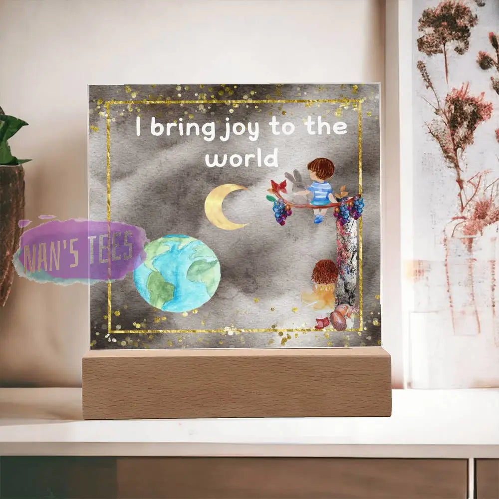 Positive Affirmations And Mindfulness | I Bring Joy To The World Acrylic Plaque Wooden Base Jewelry