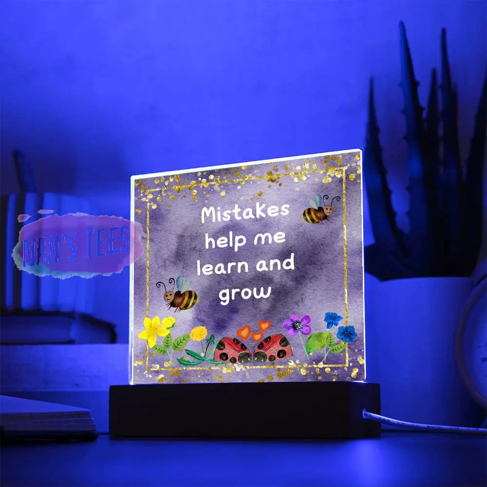 Positive Affirmations And Mindfulness | Mistakes Help Me Learn Grow Acrylic Plaque Square With Led
