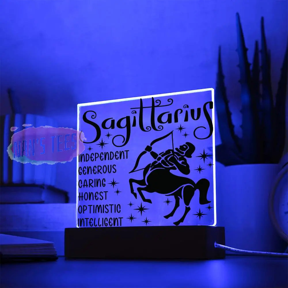 Sagittarius Zodiac Sign Positive Traits | Acrylic Square Plaque With Led Base Jewelry
