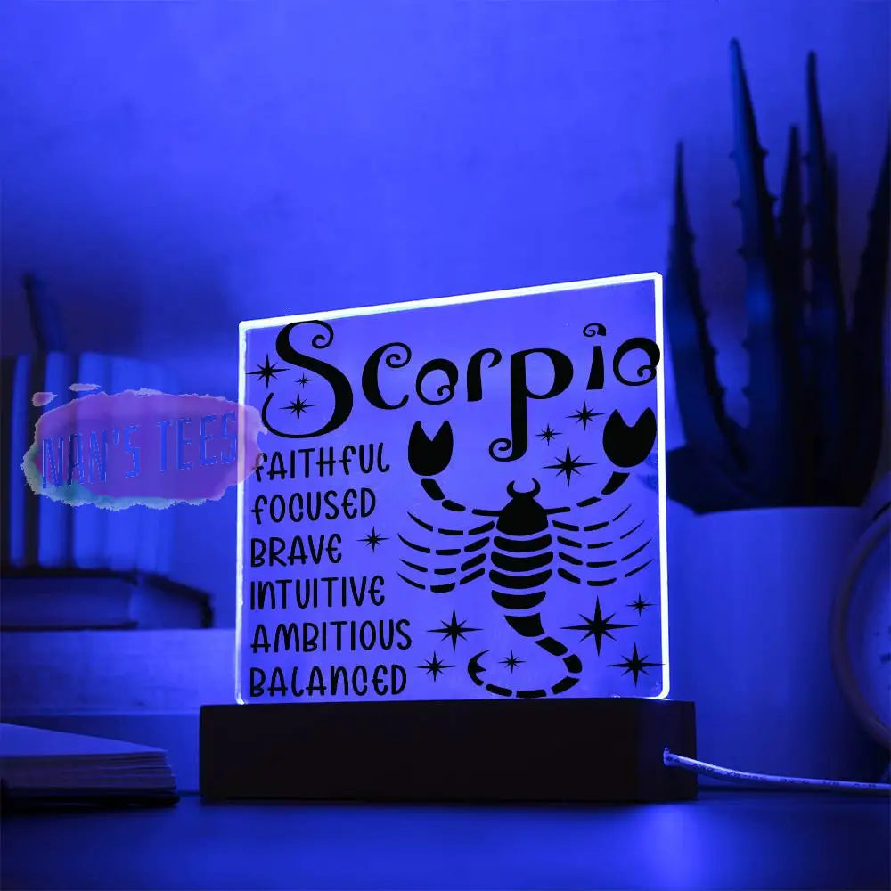 Scorpio Zodiac Sign Positive Traits | Acrylic Square Plaque With Led Base Jewelry