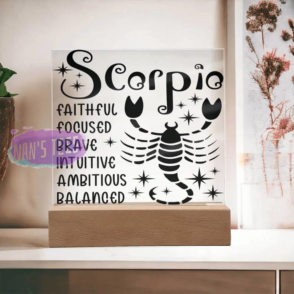Scorpio Zodiac Sign Positive Traits | Acrylic Square Plaque Wooden Base Jewelry