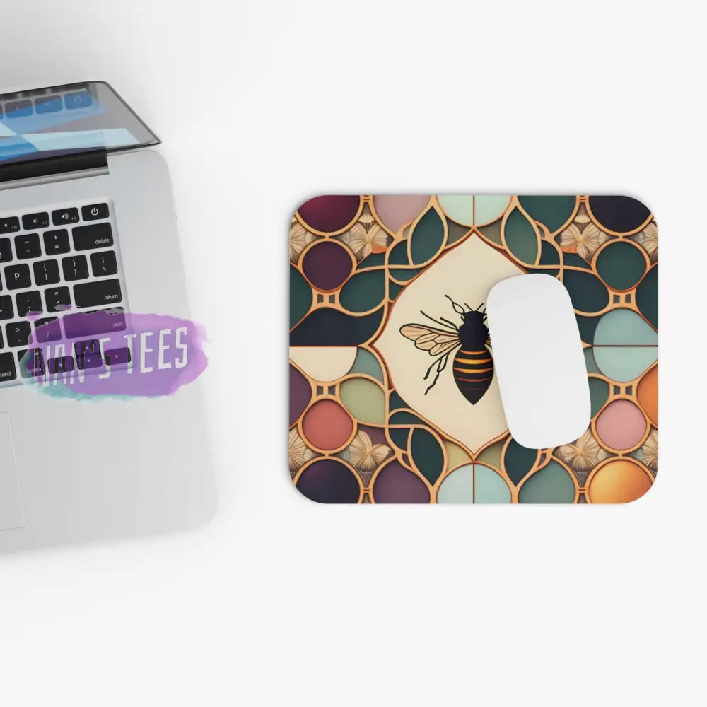 Stained Glass Bee Novelty Mouse Pad | Non-Slip Rubber Base Computers Laptop Office Home Decor